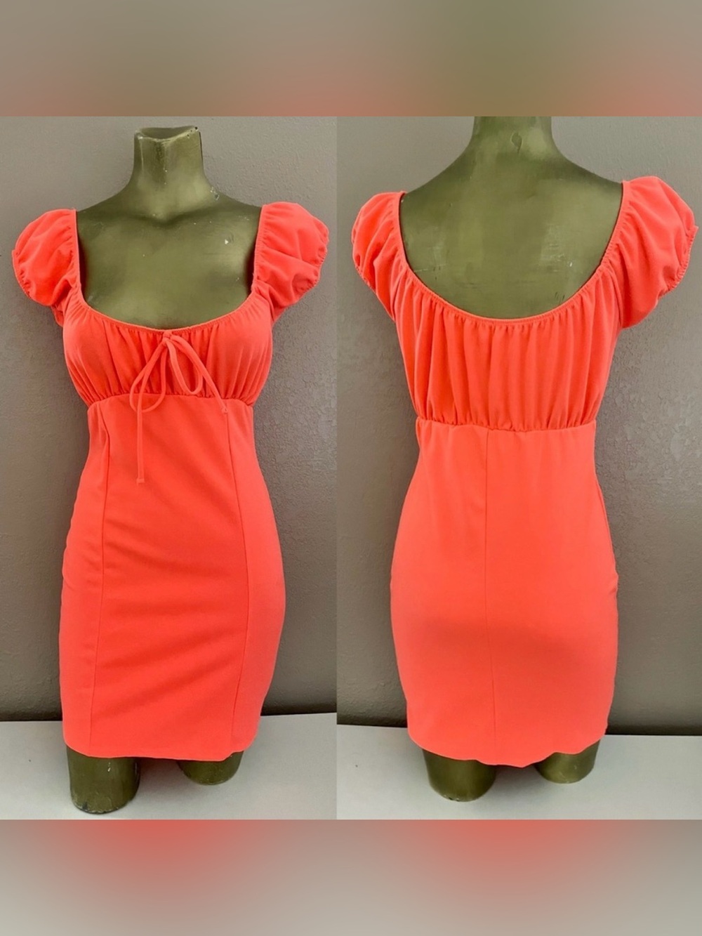 Sweet Neon Orange Babydoll Mini Dress Size Small As-Is